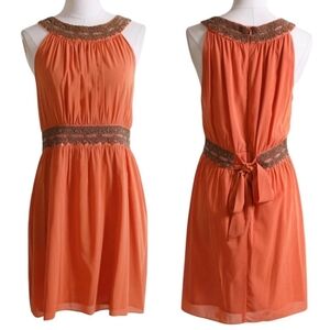 Alice + Olivia NWT Coral Silk Halter Dress with Beading Details, Size M